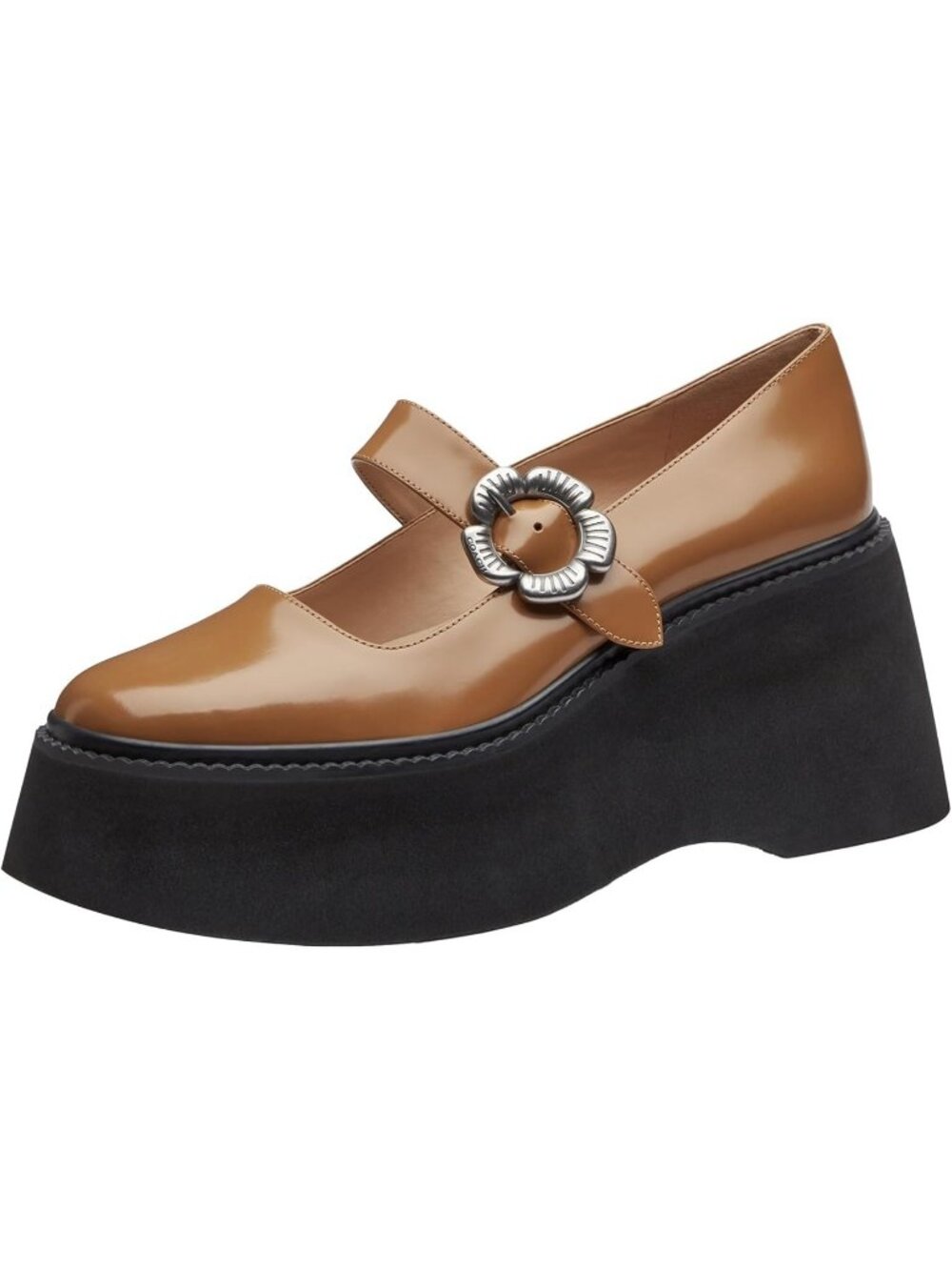 Coach Tea Rose Platform Heel Mary Jane Women's Size 9.5 Honey Brown Leather